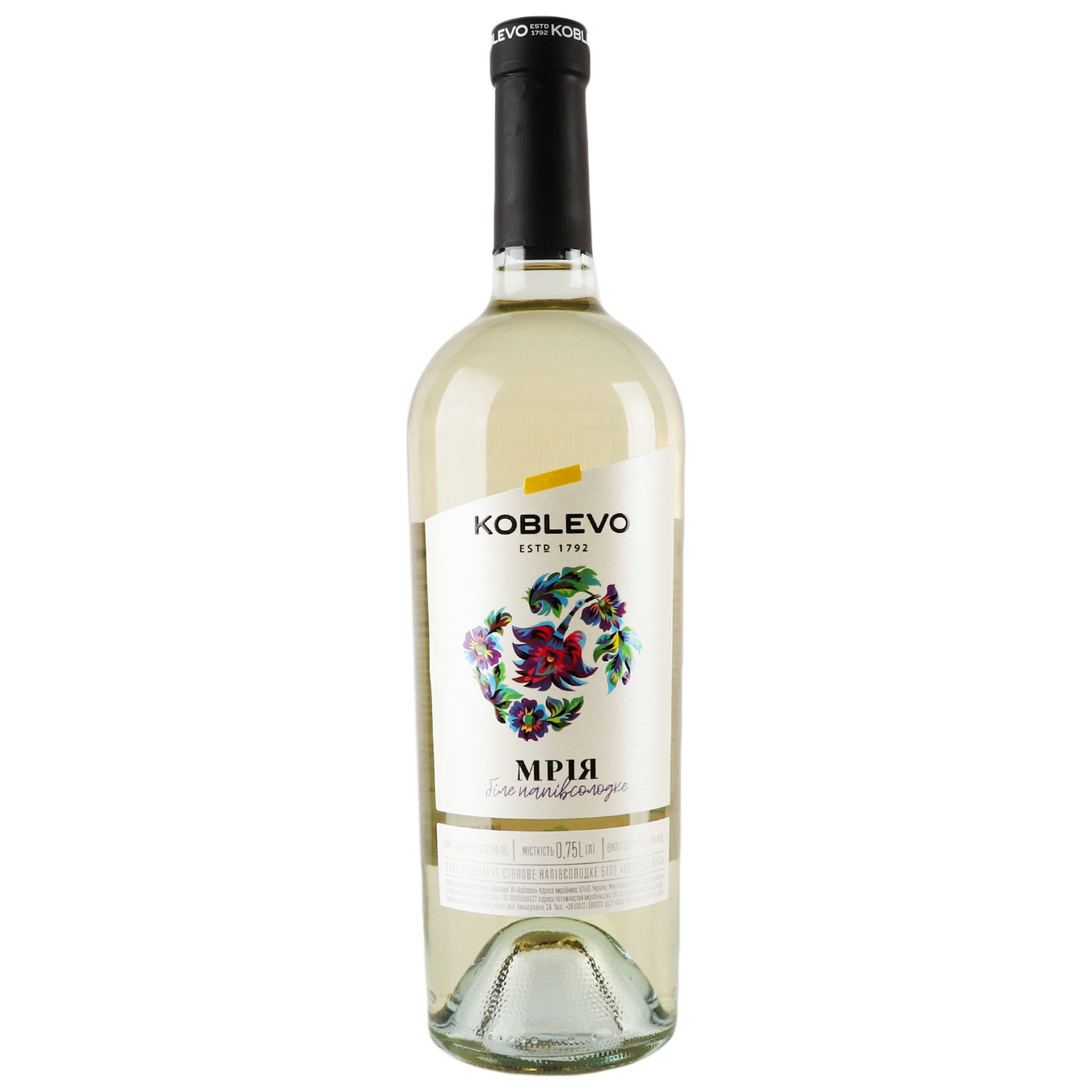 Wine Koblevo Mriya white semi-sweet 9-13% 0.75 l