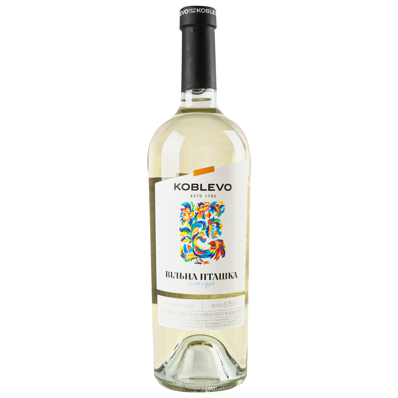 Вино Koblevo Свободная Птичка белое сухое 9-14% 0,75л