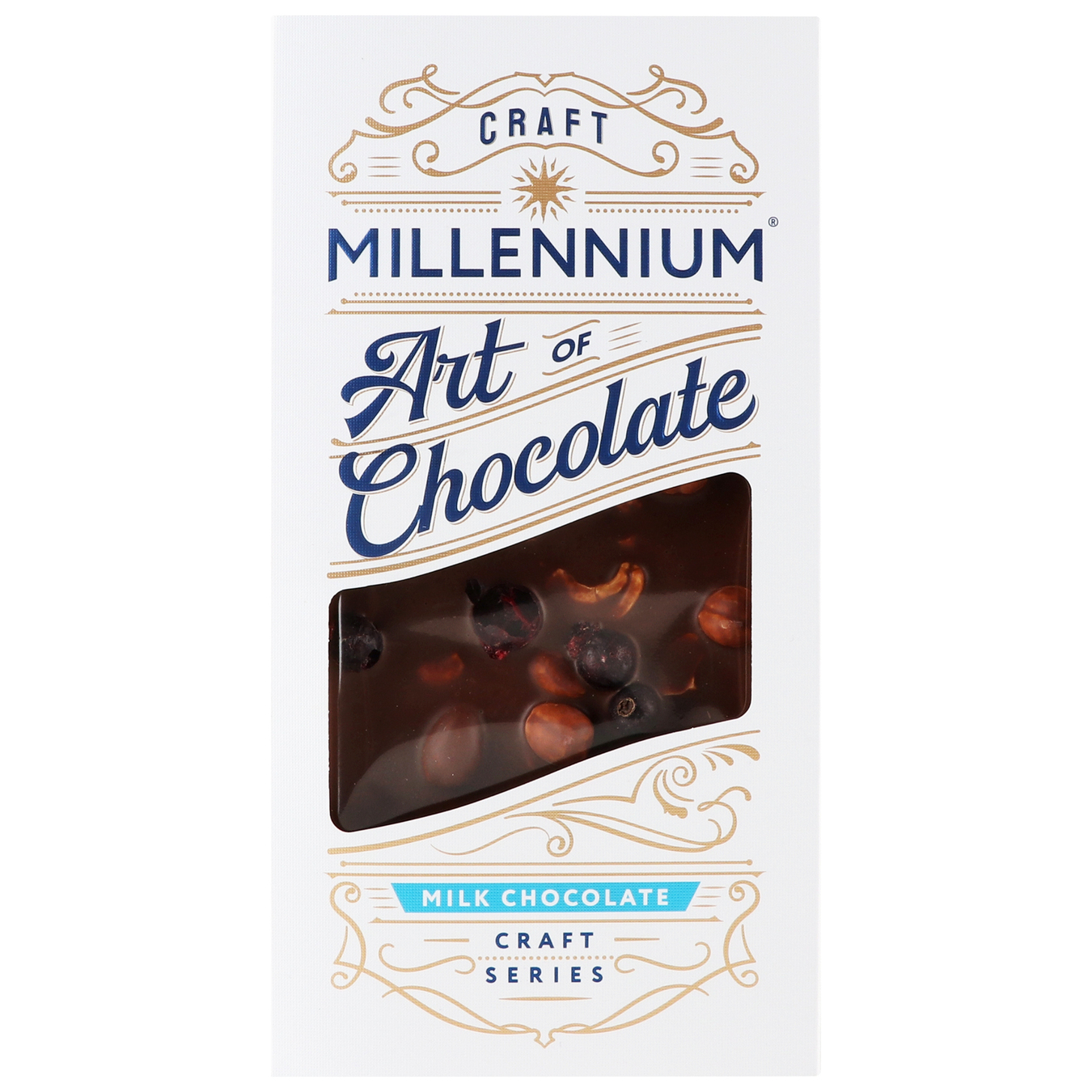 Шоколад Millennium Series молочний з кеш’ю, фундуком, мигдалем та смородиною 100г