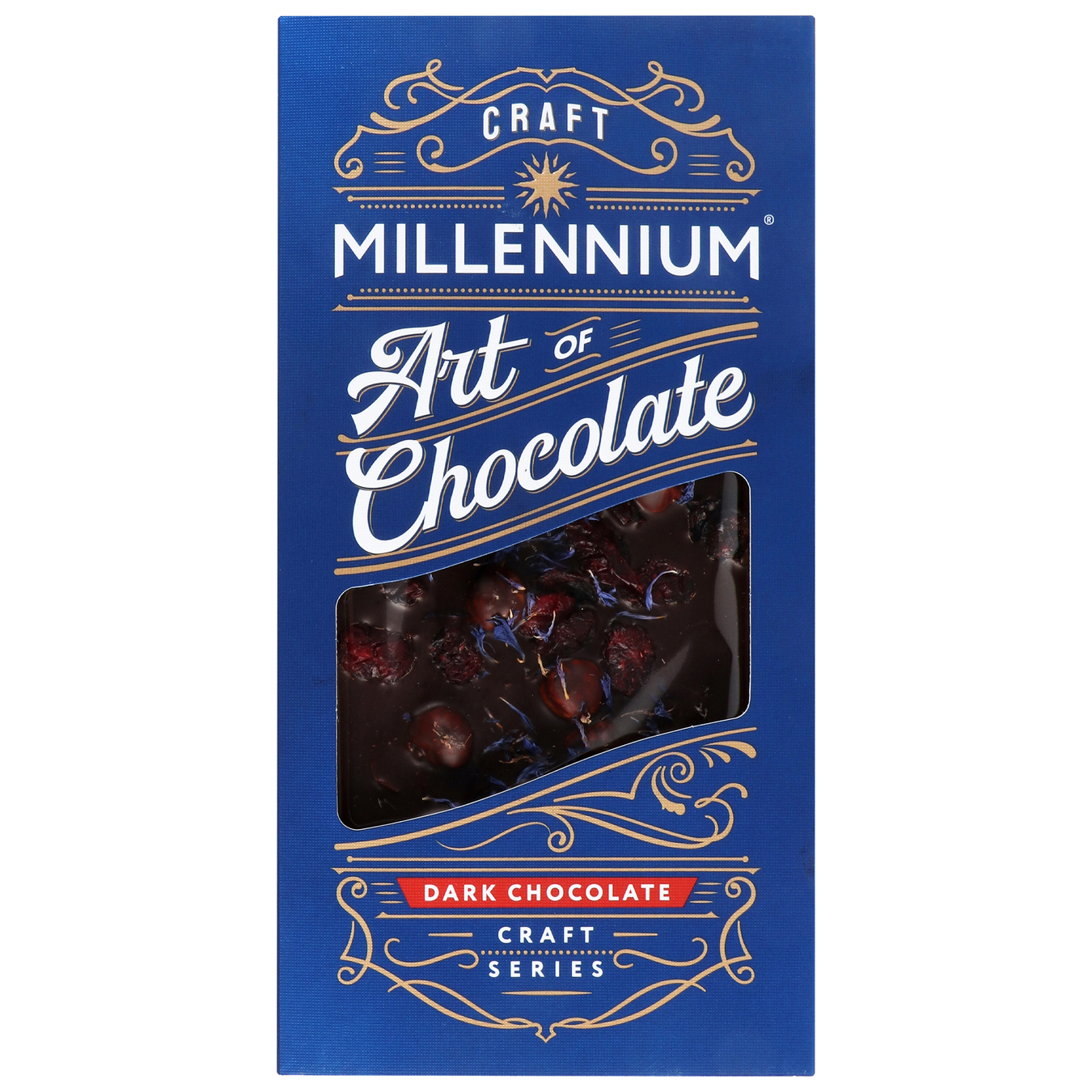 Шоколад Millennium Series чорний з фундуком, клюквою та волошками 100г