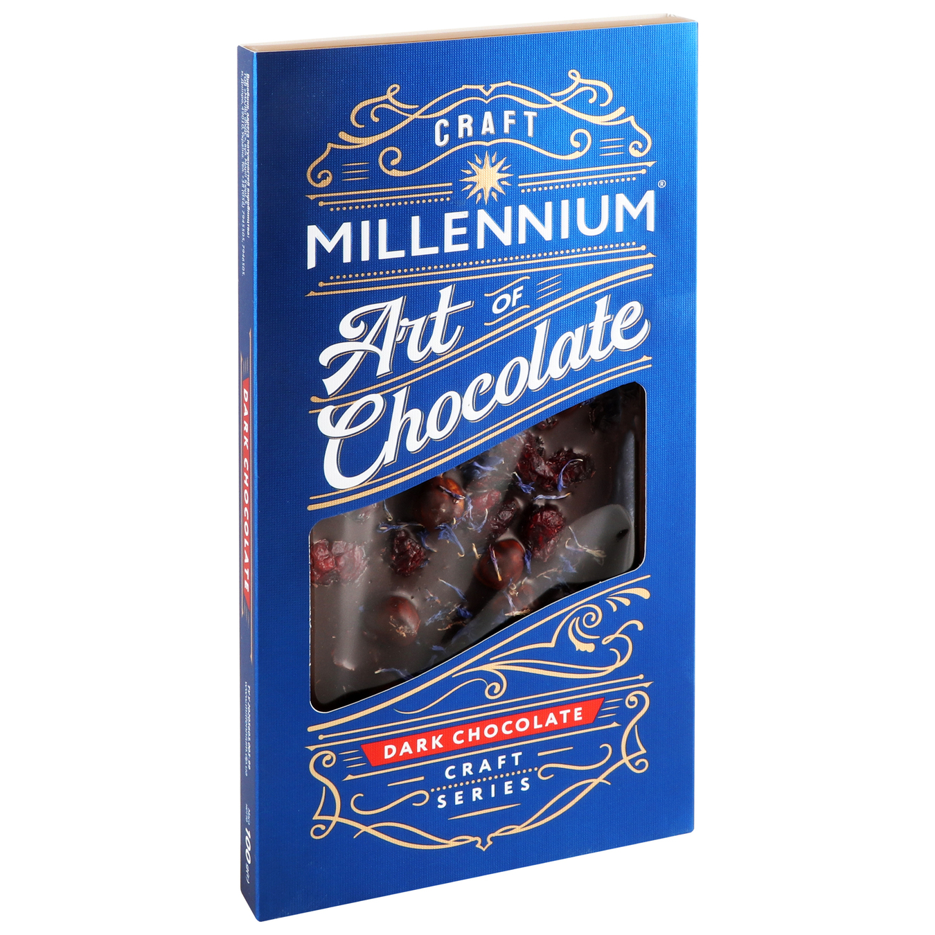 Шоколад Millennium Series черный с фундуком, клюквой и васильками 100г 3