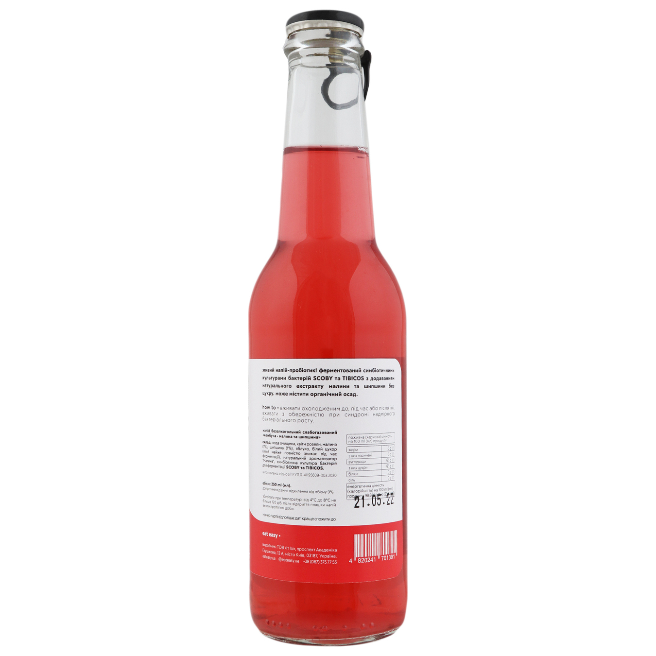 Drink Kombucha lightly carbonated Eat easy raspberry, rose hip 0.25 l 2