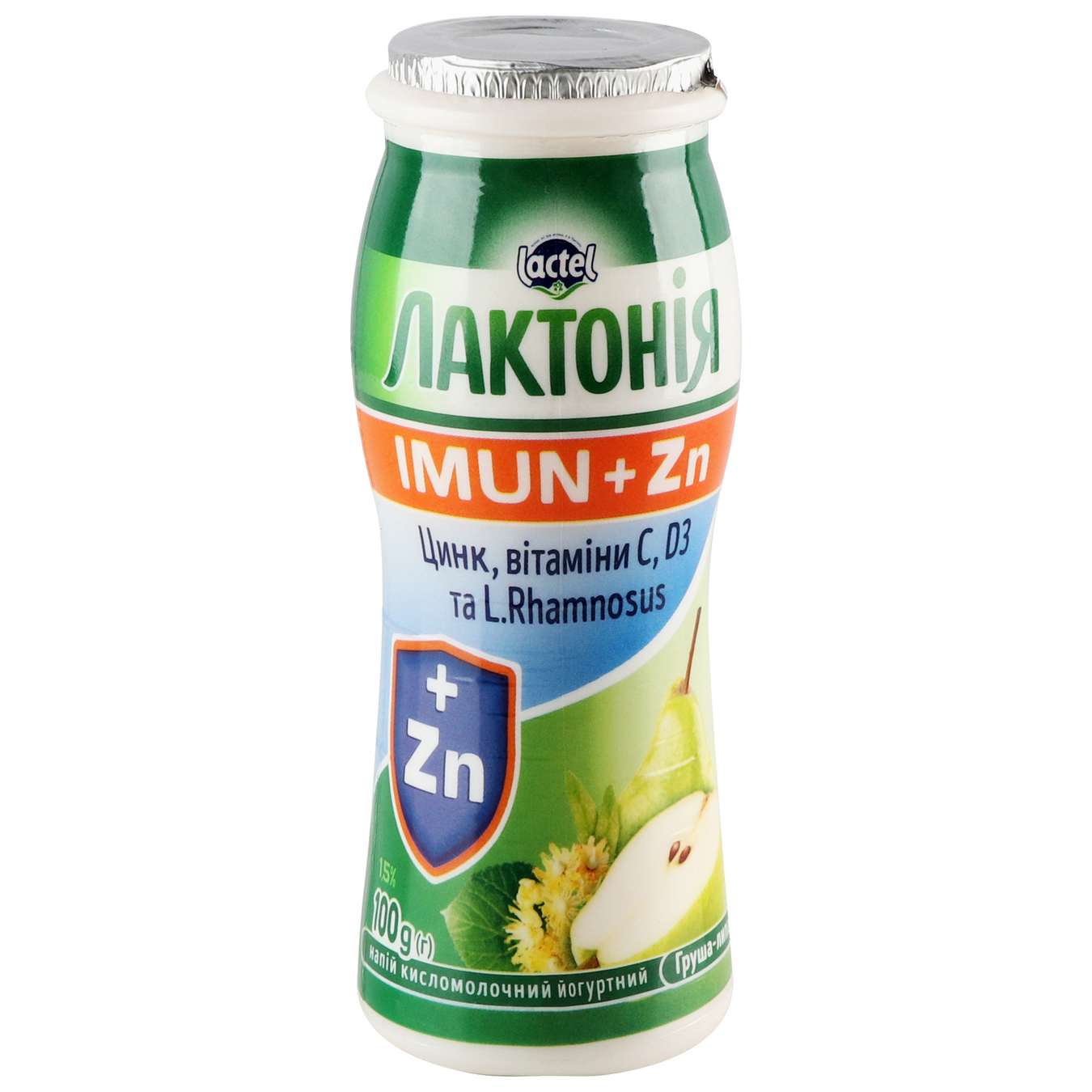 Напиток Лактония кисломолочный йогуртный Иммун+ груша-липа 1,5% 100г бутылка 5