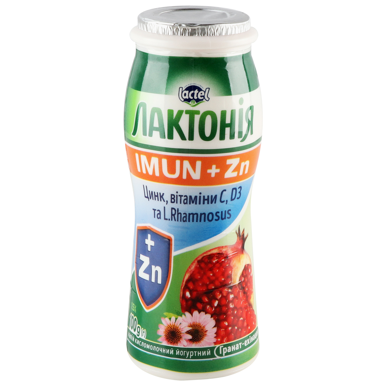 Напій Лактонія кисломолочний йогуртний Імун+ гранат-ехінацея 1,5% 100г пляшка 5