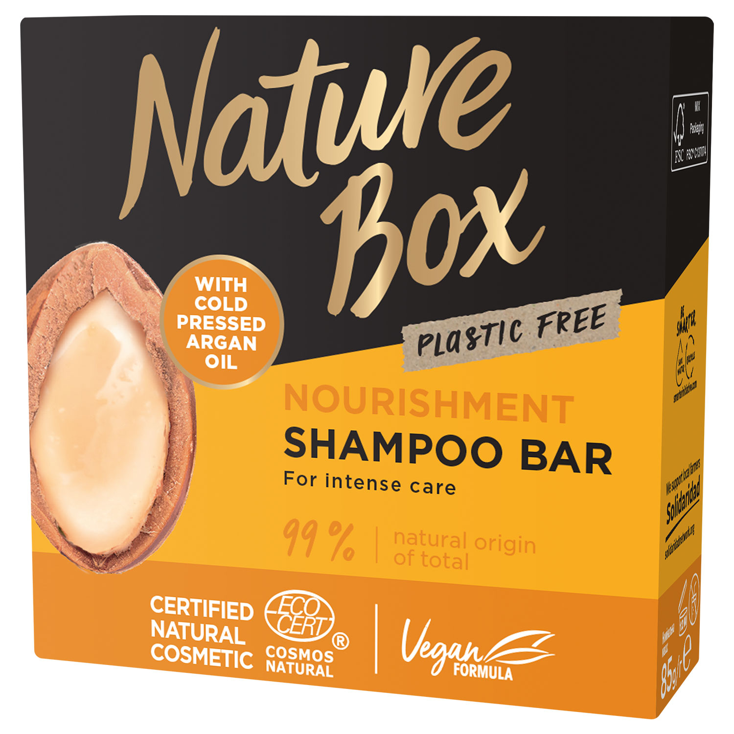 Твердый Шампунь Cosmos NAT Nature Box Арган для слабых волос 85г