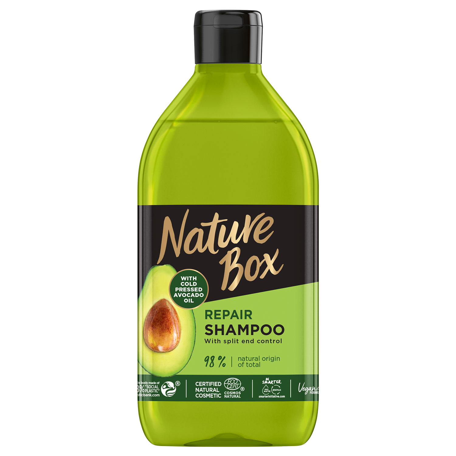 Шампунь Nature Box для відновлення волосся та проти посічених кінчиків з олією авокадо холодного віджиму 385мл