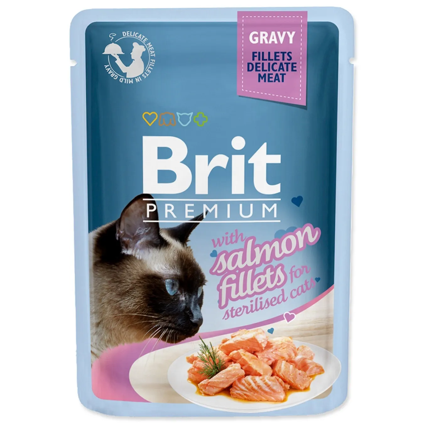 Корм Brit Premium Cat pouch філе лосося в соусі для стерилізованих котів 85г