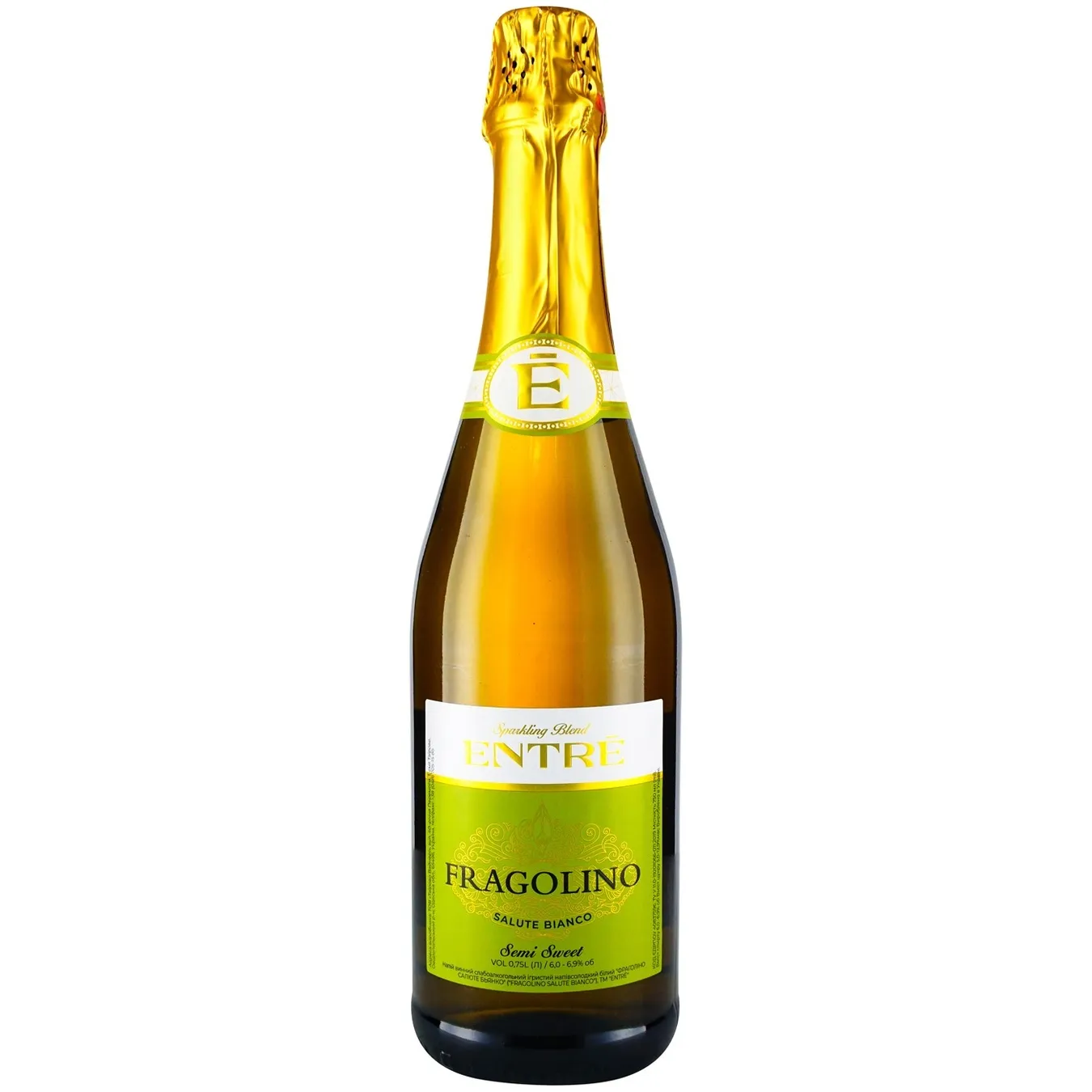 Напиток винный игристый Entre Fragolino Salute Bianco белое полусладкое 6.9% 0,75л