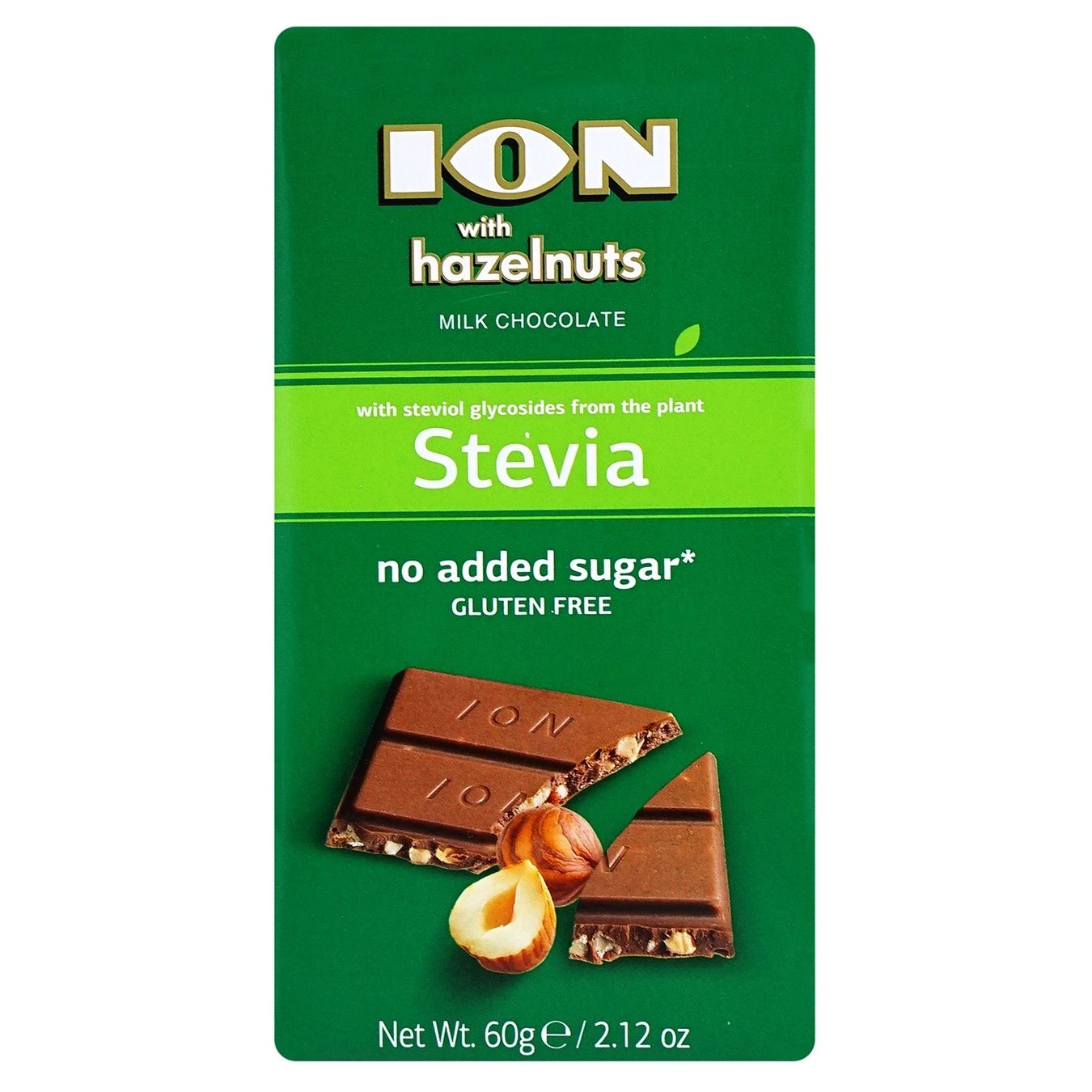 Шоколад Ion молочний без цукру з фундуком 60г