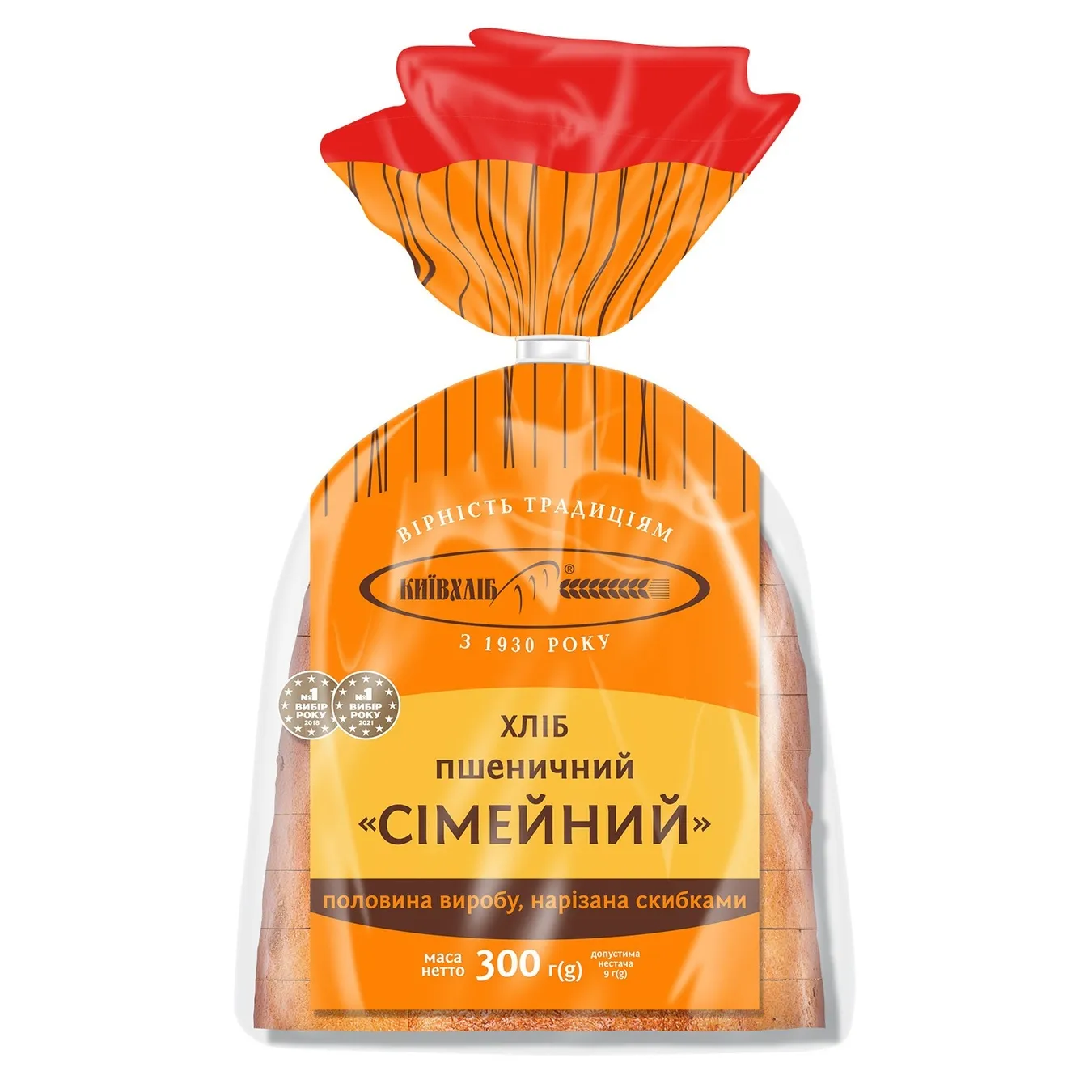 Wheat bread Kyivhlib Family half of the product cut into slices in a package of 300g