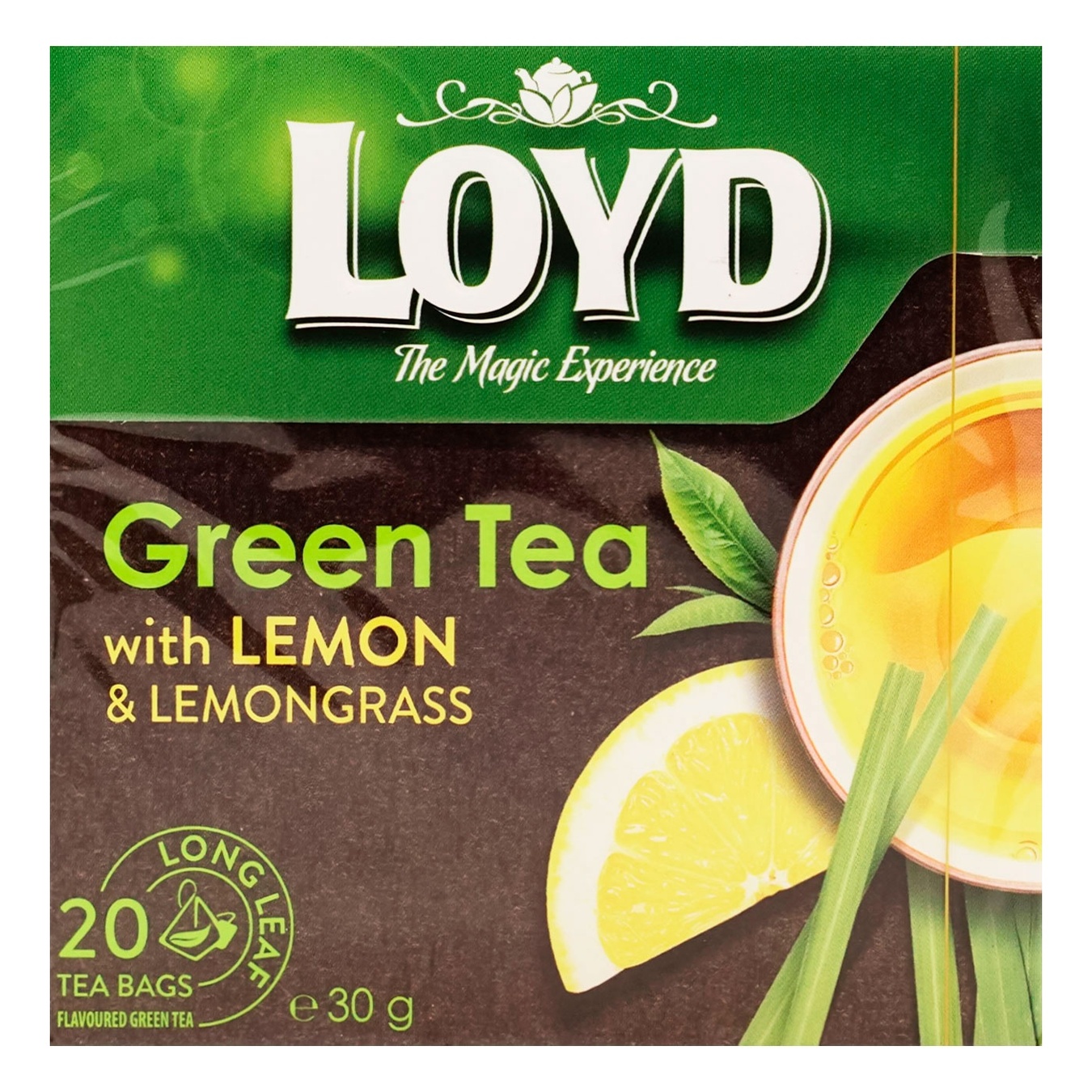 Чай зелений LOYD байховий дрібний з ароматом лимонуу пакетиках для разового заварювання 20*1,5г