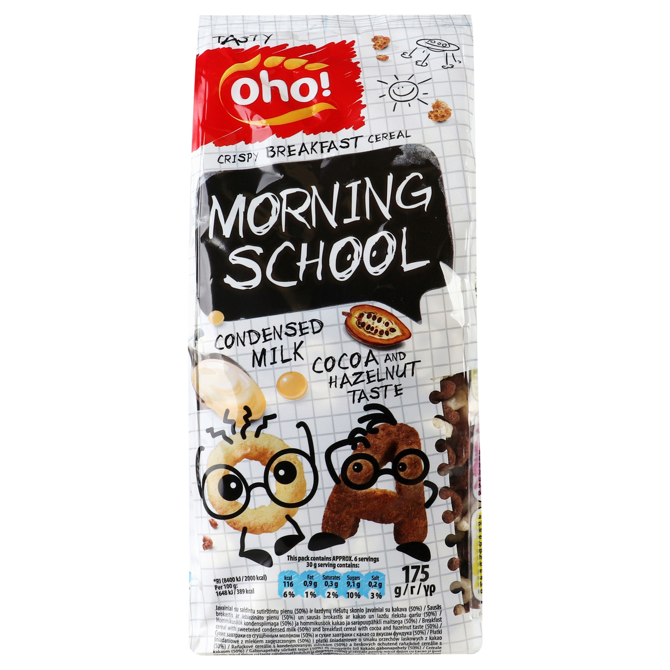 Сніданок сухий Oho Morning School зі згущеним молоком какао зі смаком фундуку 175г