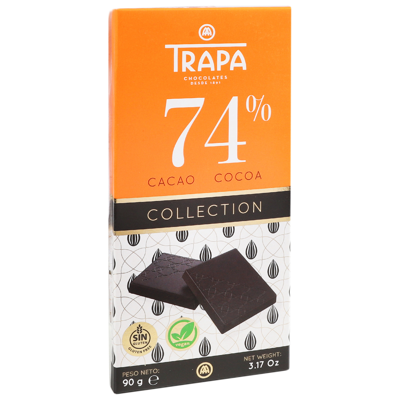 Шоколад Trapa Collection тёмный веган какао 74% 90г 2