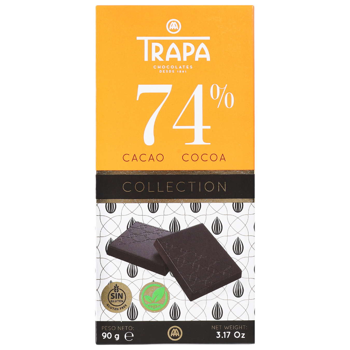 Trapa Collection dark chocolate vegan cocoa 74% 90g