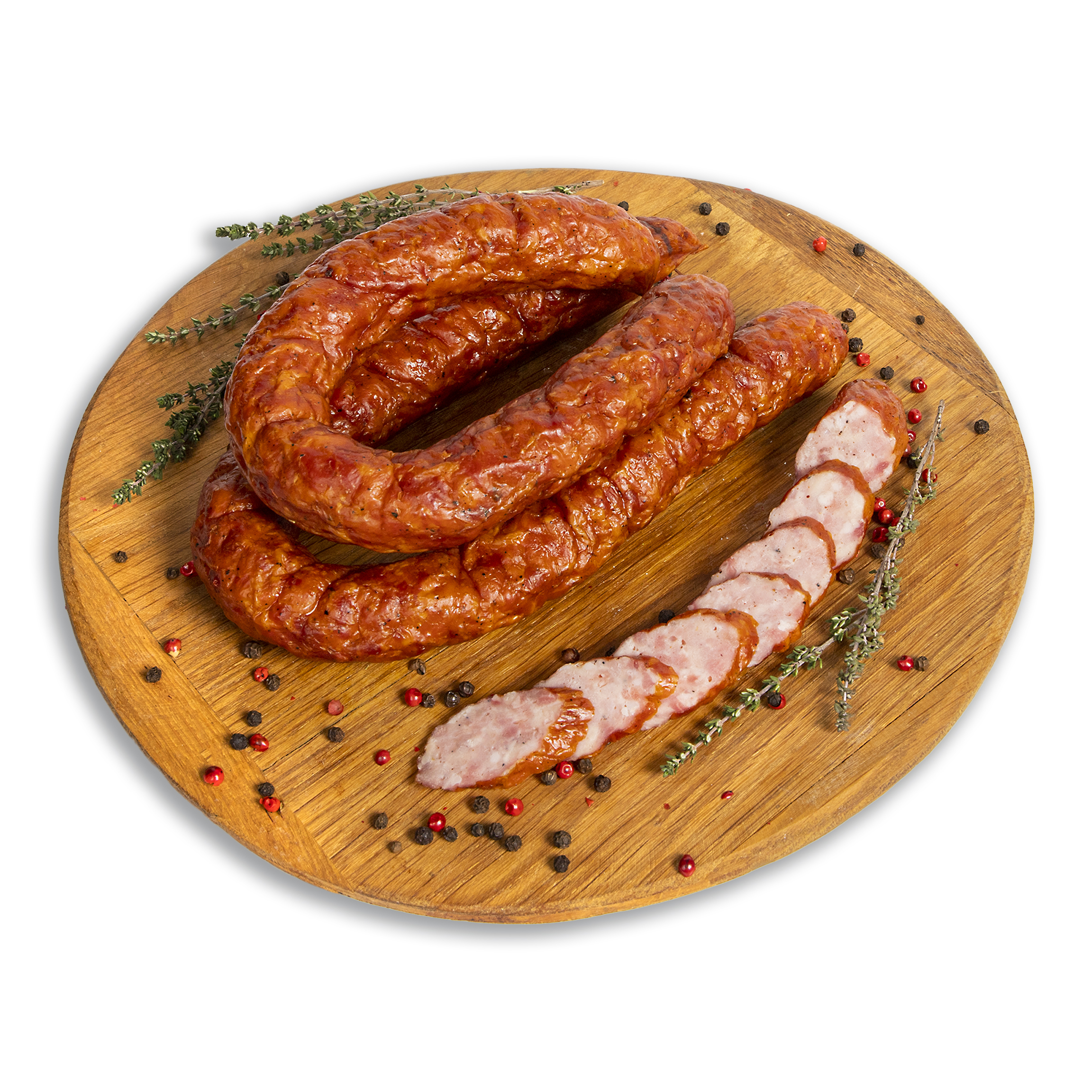 Assorted smoked cooked sausage