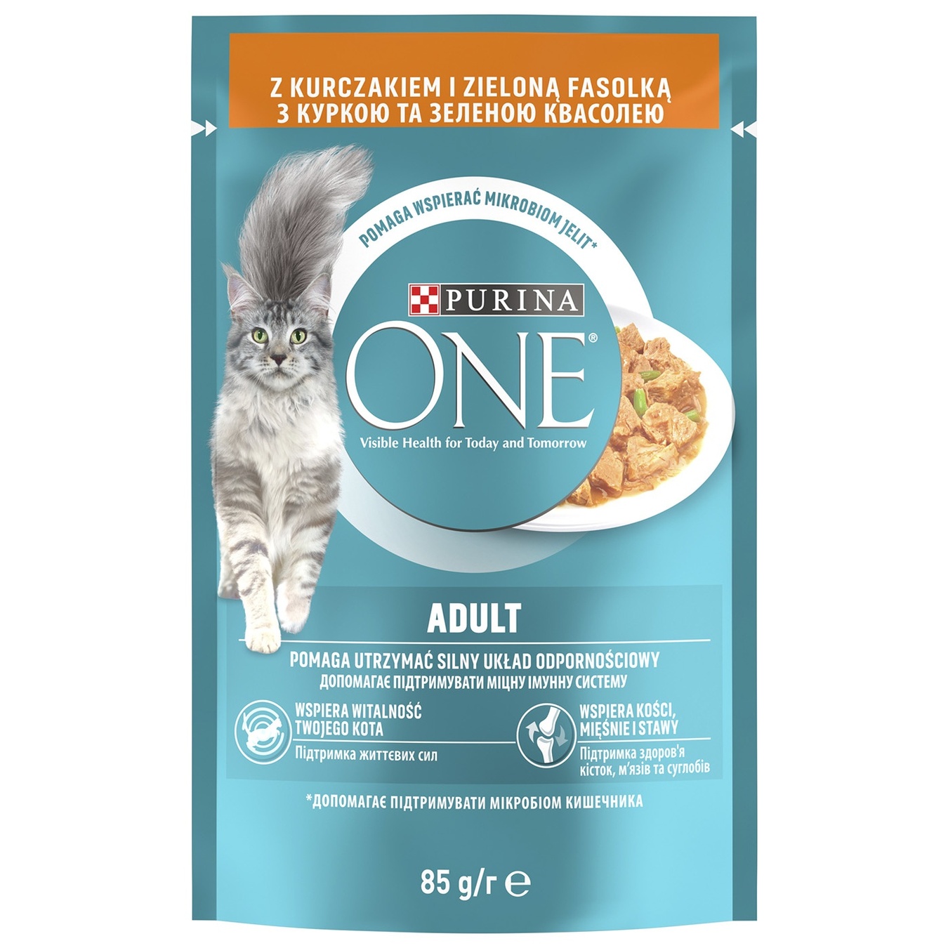 Purina One Adult feed with chicken and green beans in sauce for cat 85g