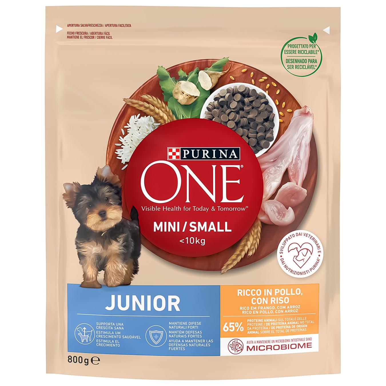 Purina One MINI Junior for puppys with chicken and rice dry food 800g